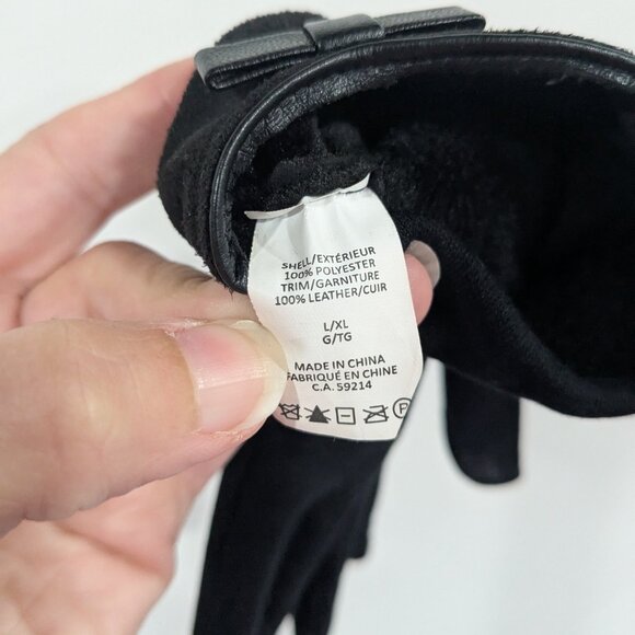 Velvet and Fleece Lined Gloves with Bow Detail Black Size L/XL - Picture 4 of 4